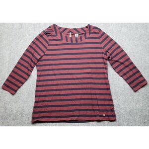 Anne Klein Sport T-Shirt Top Womens XL Blue Red Striped Round Neck 3/4 Sleeve